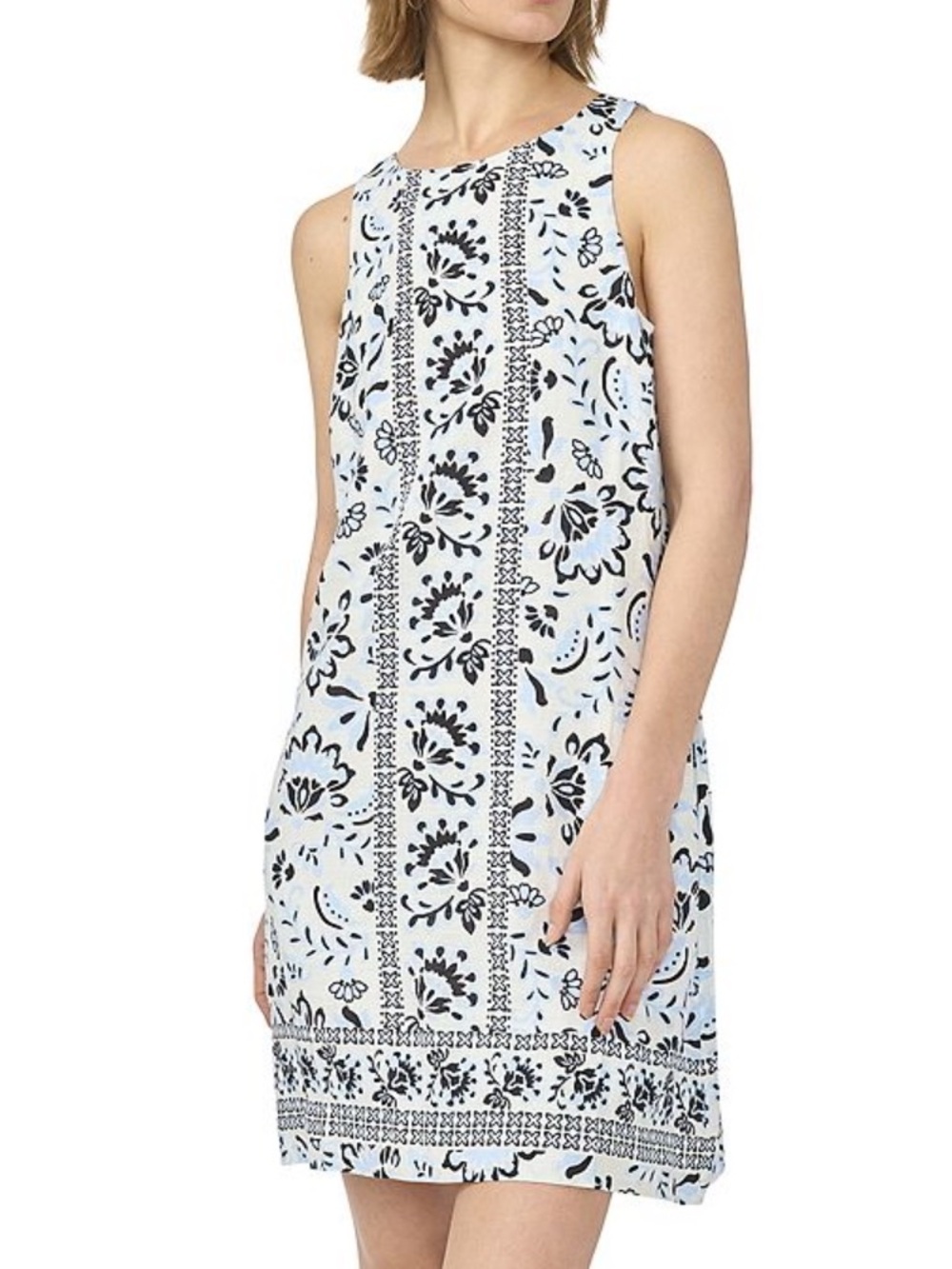 MSK Floral linen Dress in White & Blue L NWT